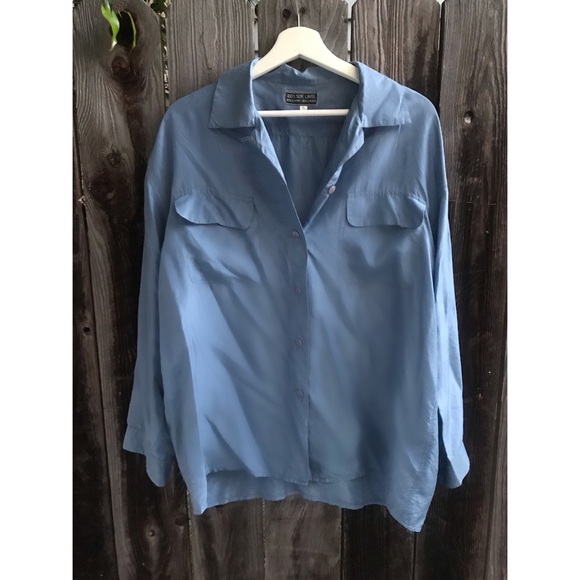 VINTAGE FRENCH SILK! Chic Baby Blue, Vintage, French, Silk Blouse. - Picture 1 of 8